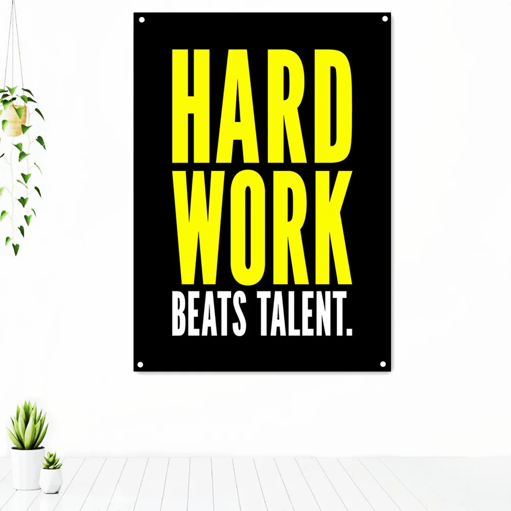 

HARD WORK BEATS TALENT. Success Inspirational Poster Wall Art Uplifting Tapestry Decorative Banner Flag Mural Wall Decoration