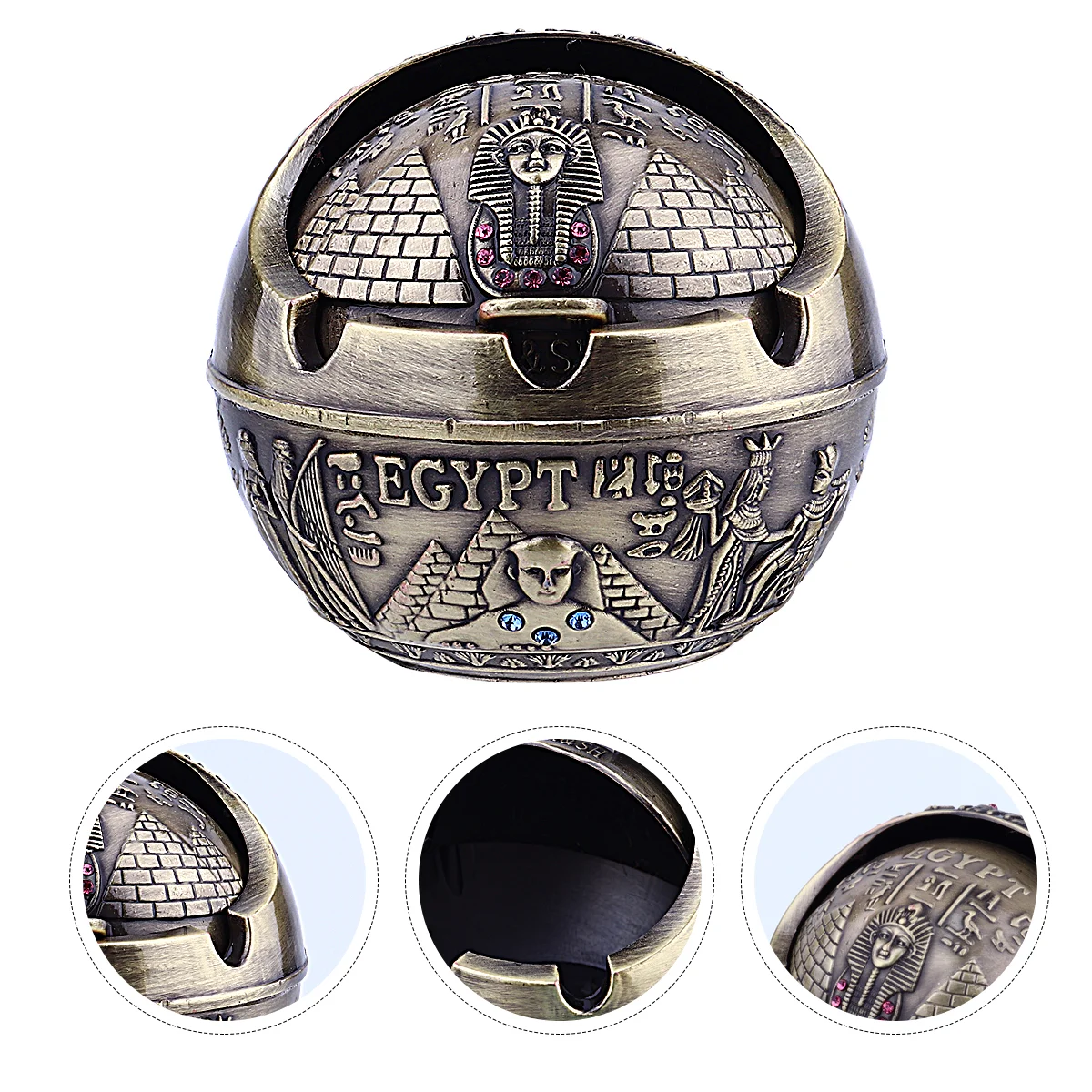 

Ashtray Ash Tray Metal Vintage Windproof Cigardesktoplid Outdoor Holder Alloy Containerfathergift Buttancient Egypt Tabletop