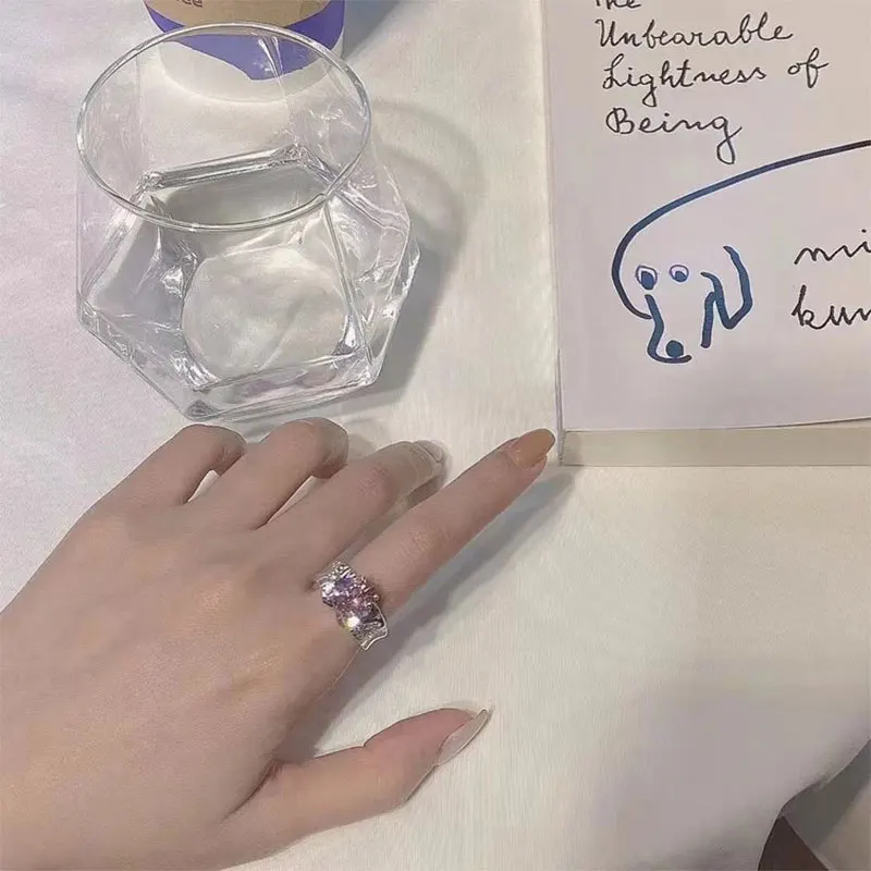 

Exquisite Pink Love Heart Jewelry Rings For Women Vintage Boho Girls Knuckles Silver Color Open Adjustable Rings anillo de mujer