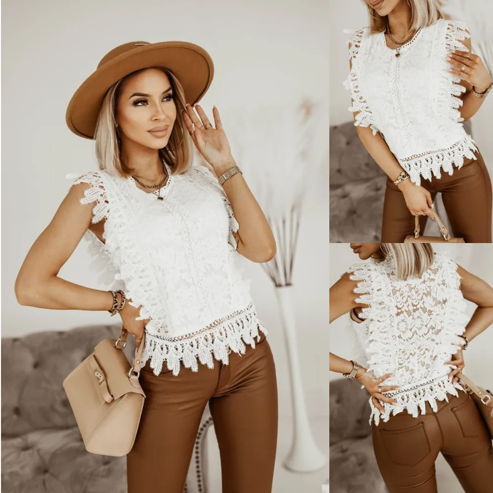 

Summer Sleeveless Lace Hollow Lace Long Sleeve Shirt Lace Shirt