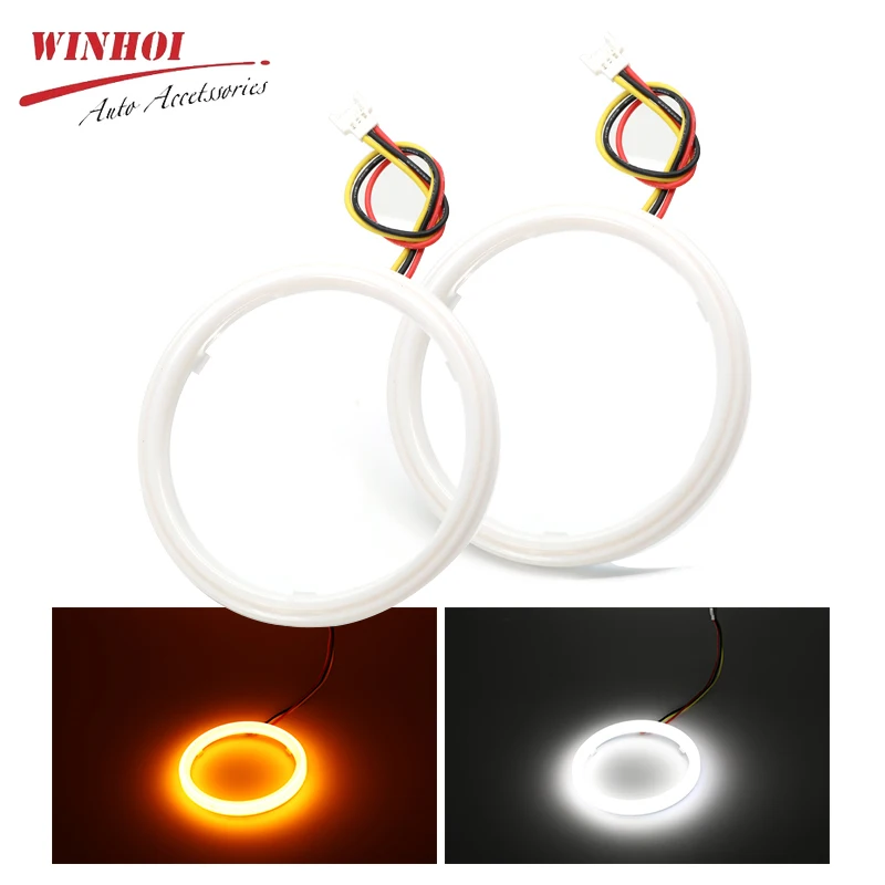 

2 шт. белые янтарные хлопковые глаза ангела для автомобиля мотоцикла 12В 24В Автомобильные светодиодные кольца ангельские глазки фары 60 мм 80 м...