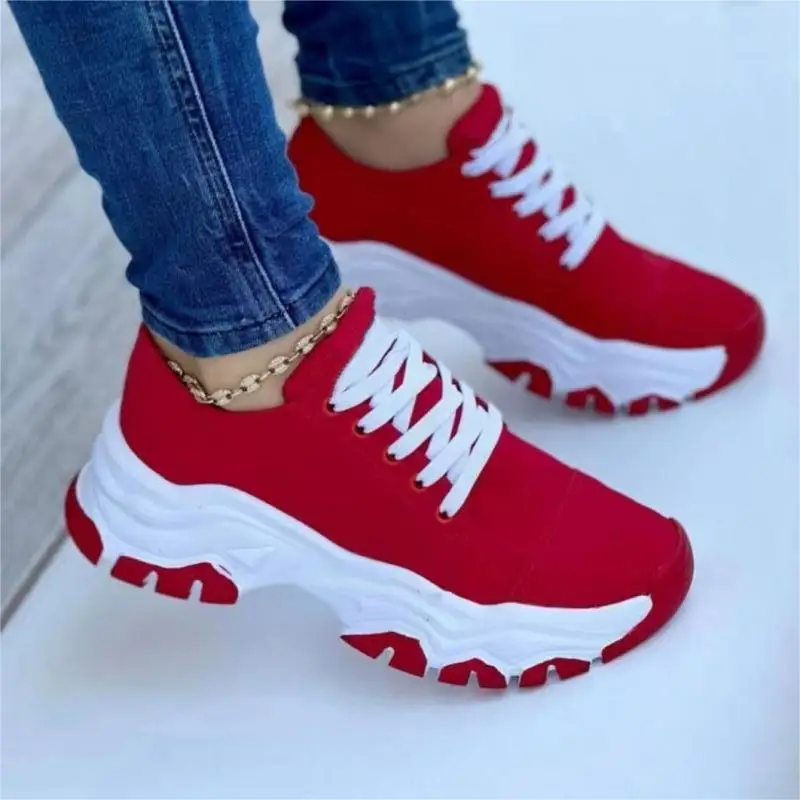 2023 New Women Sneakers Fashion Platform Lace Up Casual Sports Shoes Comfortable Running Ladies Vulcanized Shoes Female Footwear