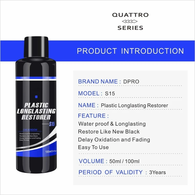 

Plastic Restore Coating Vehicle Refresh Cleaner Back To-Black for Car Truck SUV