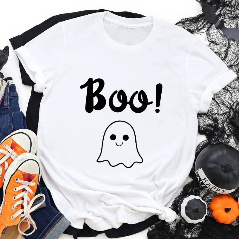 

BOO Ghost Tshirt Funny Women Halloween Autumn Tee Shirt Top DW97