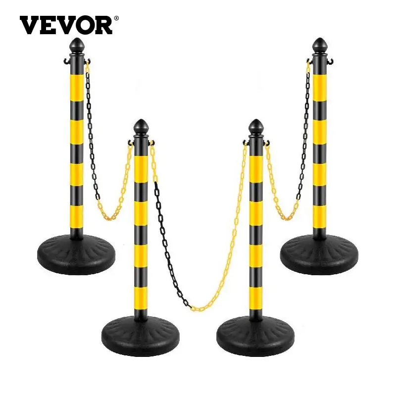 VEVOR 4pcs Plastic Stanchion Outdoor Queue Barrier C-Hooks Fillable Base with 4x39 Inch Plastic Chain for Access Crowd Control