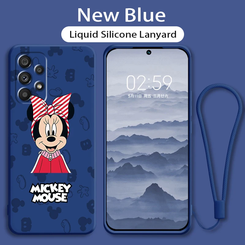 

Hot Mickey Minnie Couple Phone Case For Samsung A73 A53 A33 A52 A32 A23 A22 A71 A51 A21S A03S A50 A30 5G Liquid Rope Cover