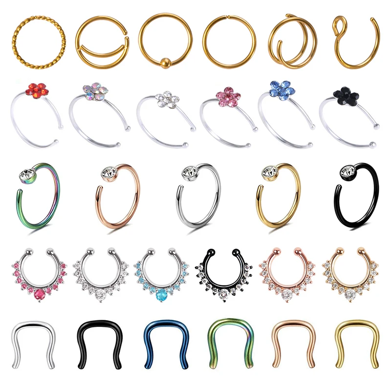 

Nose Rings Hoop Set Fake Nose Ring Septum Fake Piercing Surgical Steel Nostril Hoops Cartilage Helix Daith Earrings Body Jewelry