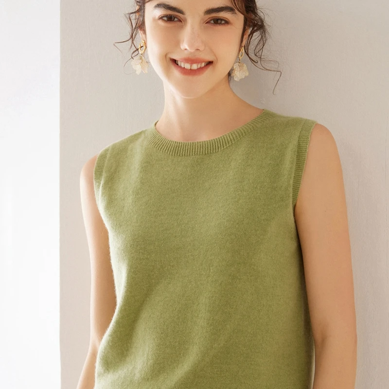 Женская трикотажная футболка с круглым вырезом кашемировая майка Модный