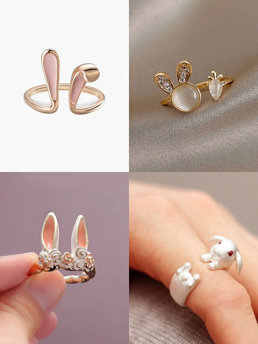 

Cute Rabbit Ear Adjustable Rings For Women Men Open Design Small Simple White Rabbit Jewelry Wedding Trendy Valentine's Day Gift