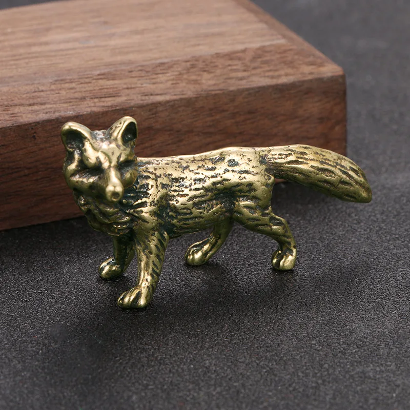 

Pure Copper Fox Figurines Miniatures Home Decoration Antique Desk Decor Animal Ornaments Tea Pet Brass Statue Copperware Decor