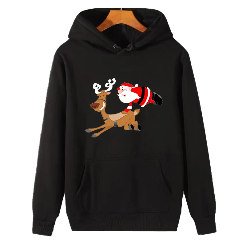 Santa reindeer fashion graphic sweatshirts christmas sweatshirt thick sweater hoodie  winter fleece hoodie Women hooded sweater