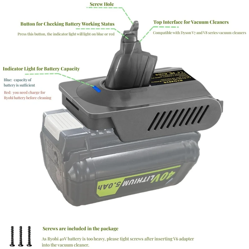 Адаптер RYO40V6 для аккумулятора Ryobi 40 В конвертируемый в сменный беспроводный