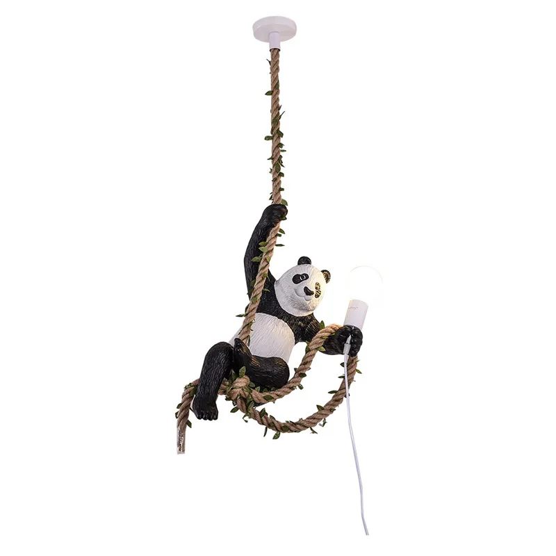 

Nordic Creative Animal Decoration Hemp Rope Panda Pendant Lamp Industrial Style Bar Restaurant Bedroom Corridor Plant chandelier