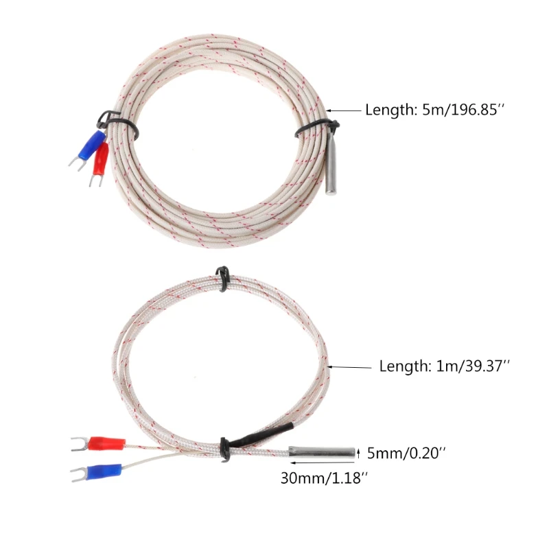 

K Type Thermocouple Stainless Steel Probe Thermocouple Cable 5x30mm 1M 5M for Temperature Measurement 0-600℃ Durable