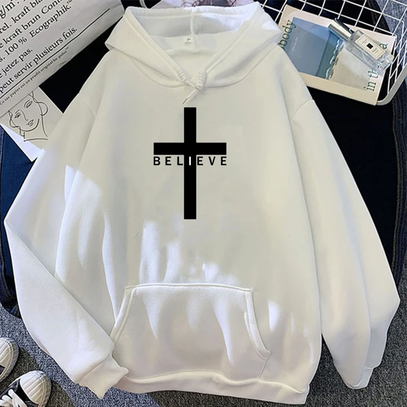 

Couples Hoodie Oversized I Believe Printed Kangaroo Pocket Sweatshirts Casual Vintage Korean Pullovers Hooded Harajuku Tops