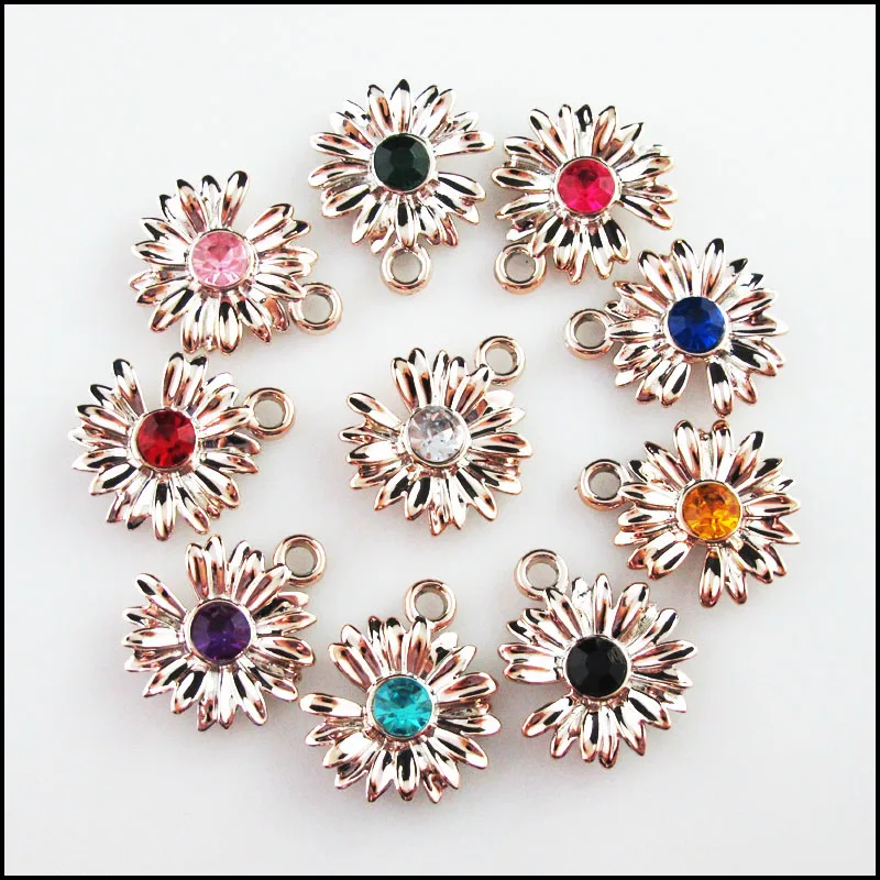 Модные смешанные Хрустальные Подвески KC золотого цвета с цветком маргариткой 30 шт. 21x24 мм