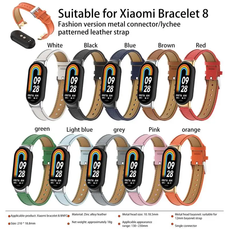 

For Xiaomi Mi Band 8 Leather Strap Watch Magnetic Buckle Wristband For Miband 8 NFC Correa Watchband Bracelets Metal Interface