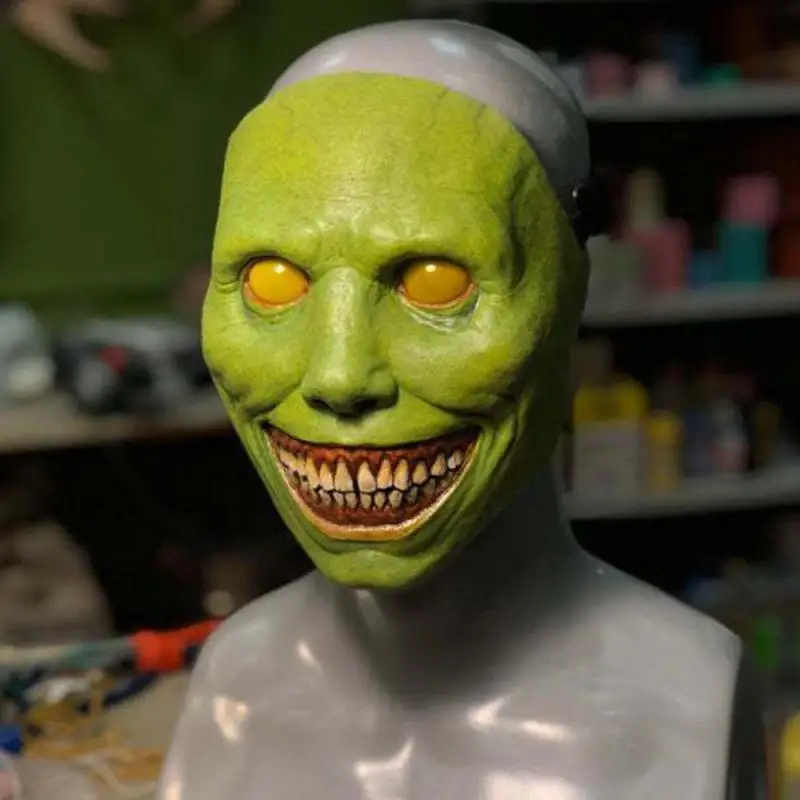 

Halloween Evil Mask Helmet Shield Horror Mask COS Exorcist Smile White Face White Eyes Demon Mask Cover Automobile Accessories