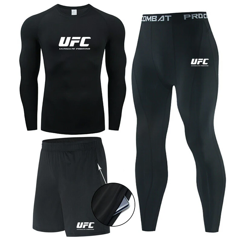 

Spring /summer Men Fitness Clothing Compression Sportswear 3 Piece Set Running Joggers Training Tight Tracksuit Gym Workout