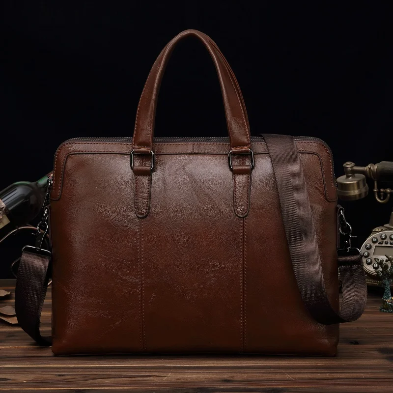 Retro Men Genuine Leather Briefcase Business Handbag High Capacity Laptop Document Bag Korea Office Shoulder Messenger Bag