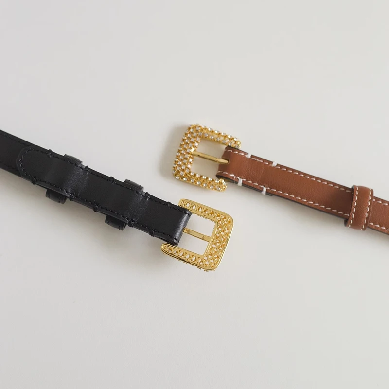 Fine version 1.5 needle buckle belt women's fashion leather belt simple everything cowhide belt exquisite buckle head