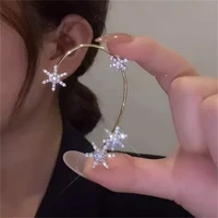 2022 new cute sparkle rhinestone snowflake earrings for woman christmas silver color snowflake ear bones clip wedding jewelry