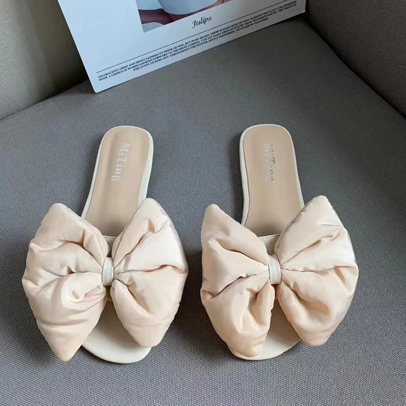 

Шлепанцы женские с круглым носком, сланцы с узлом-бабочкой, роскошная летняя повседневная обувь на плоской подошве, 2022