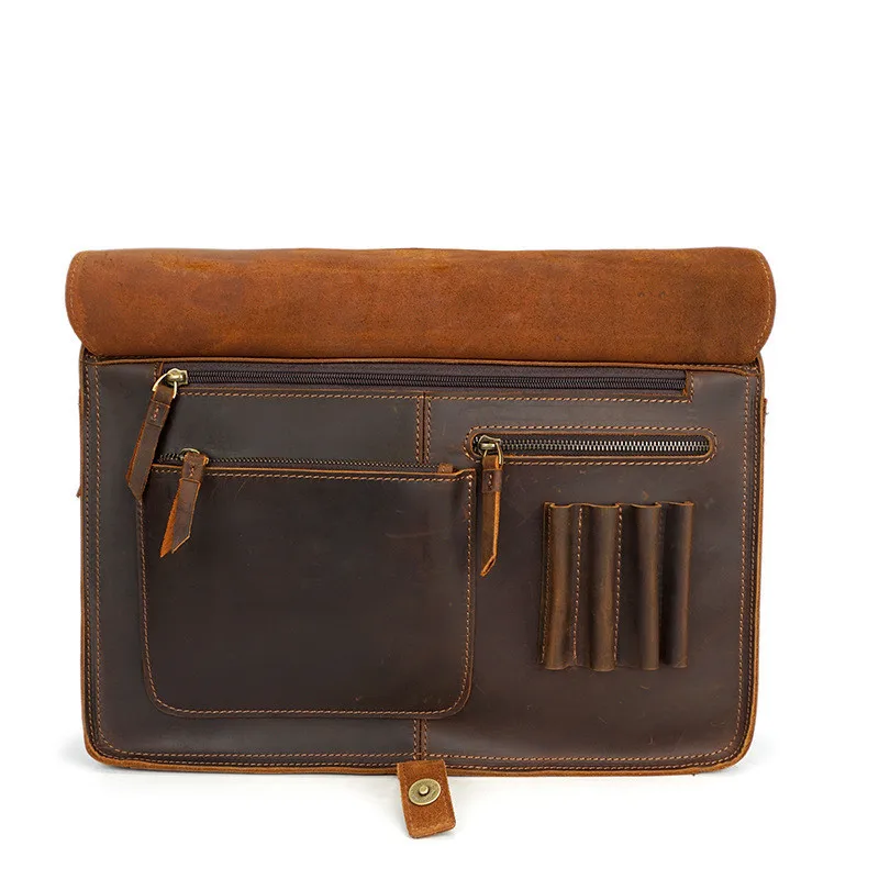 Retro fashion high quality Crazy Horse leather men's portable briefcase designer work business laptop shoulder messenger bag