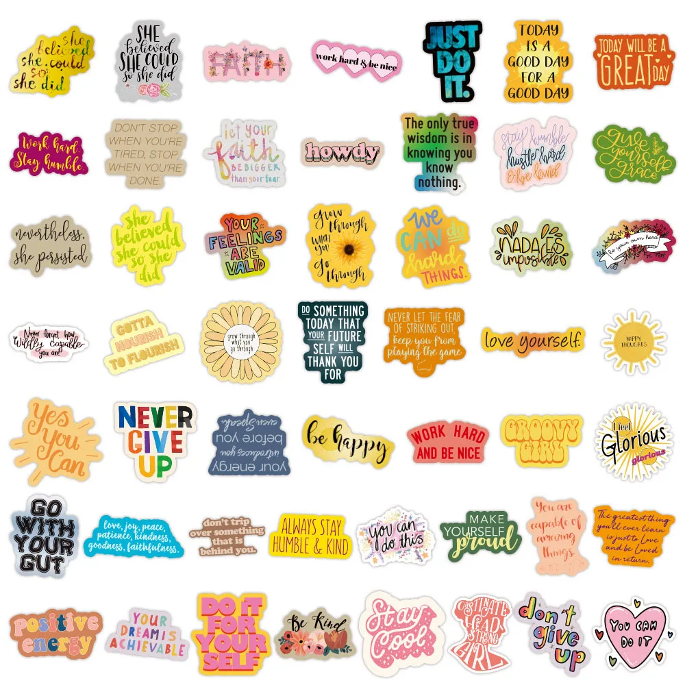 103050100pcs motivational phrases stickers aesthetic cartoon decals office scrapbook diary laptop phone graffiti sticker toy free global shipping