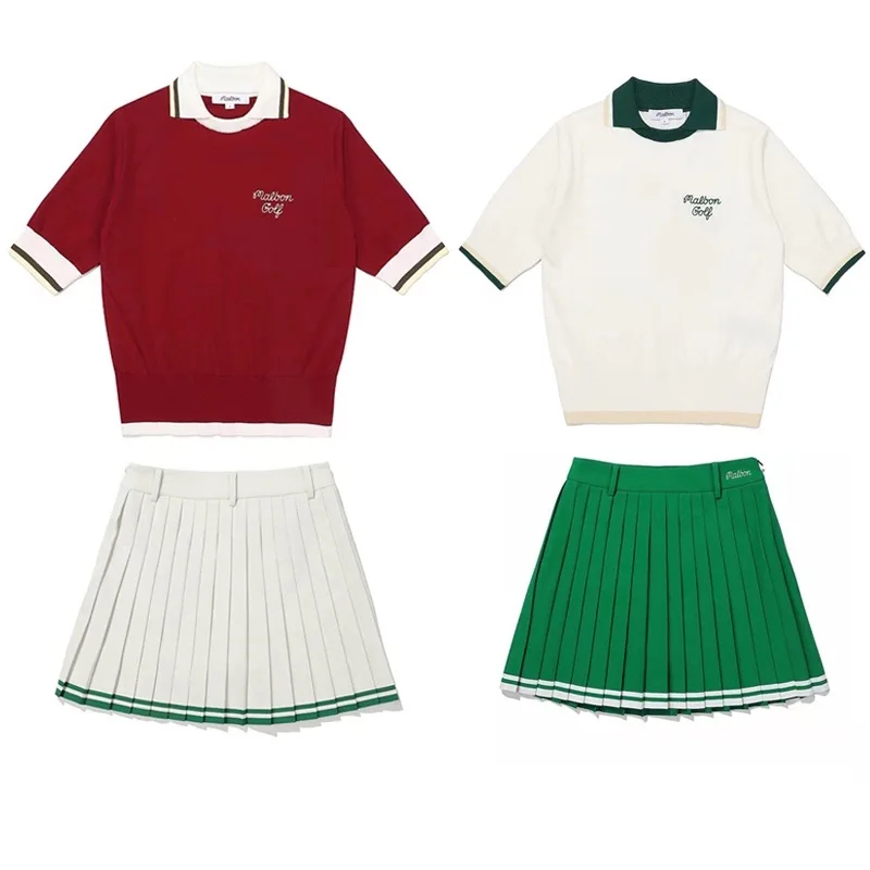 

Malbon Golf Wear Women Summer Ice Silk Knitted Top Slim Korean Lady Short Golf Skirt