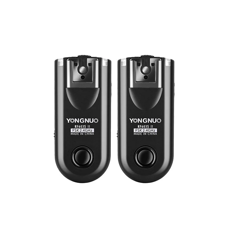 Фото Беспроводной триггер вспышки YONGNUO RF603 II для удаленного управления затвором для камер Canon, Nikon, Sony, студийных вспышек и осветительных приборов. №1