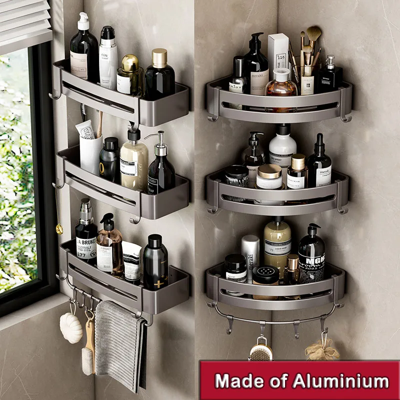 

Shower Aluminum Holder Shelves Wall Storage Punch-free Room Bathroom Corner Shampoo Organizer Mounted Accessories Kitchen