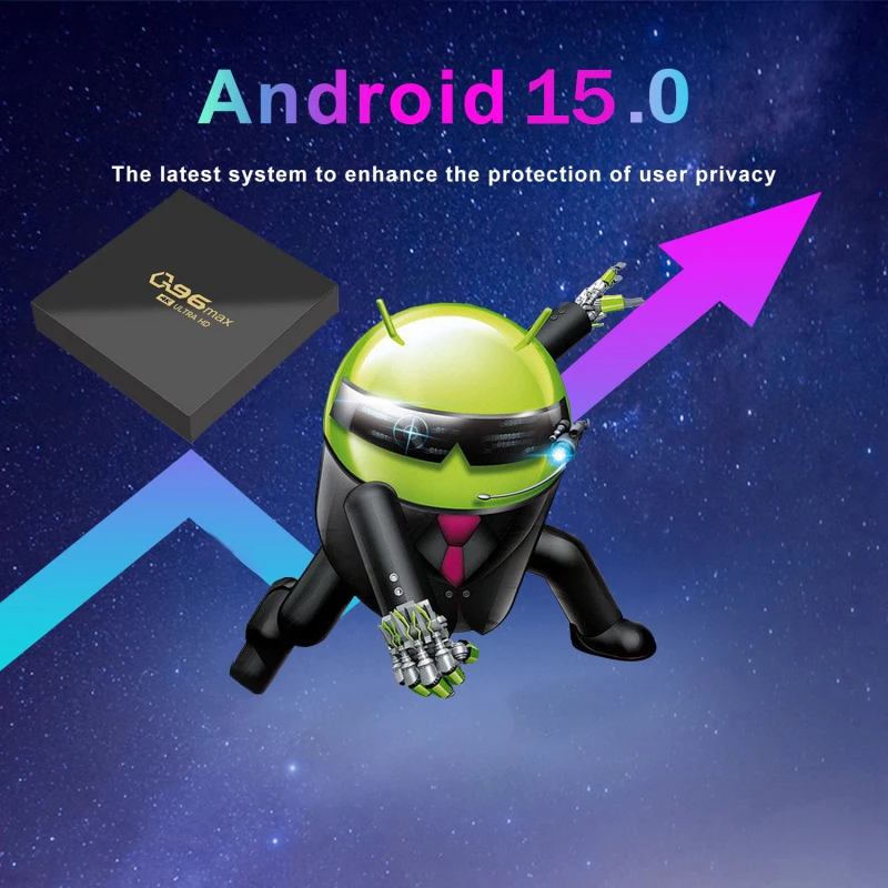 Фото ТВ-приставка Q96 Max на Android 15.0, Smart TV Box Allwinner H313, поддерживает 5G 4G Wi-Fi, HD 4K 1080P, 8 ГБ 128 ГБ, медиаплеер, IPTV-приставка. №4