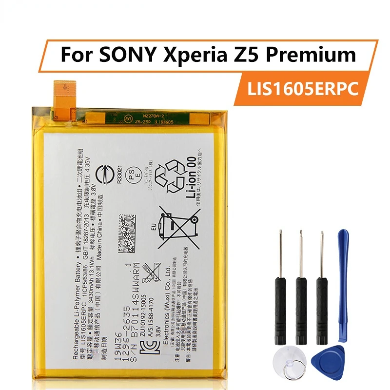 

Replacement Battery For SONY Xperia Z5 Premium Z5P Dual E6853 E6883 LIS1605ERPC 3430mAh Rechargeable Phone Battery