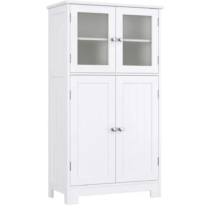 

Storage Cabinet, Floor White Wooden Linen Cabinet with Shelves and Doors, Kitchen Cupboard