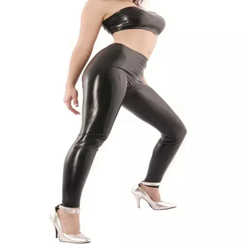 Латексные брюки черные леггинсы сексуальный костюм с высокой талией для женщин