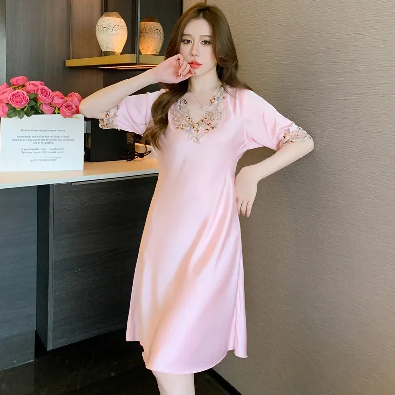 Jxgarb Новое поступление 2023 летняя женская атласная ночная рубашка с коротким