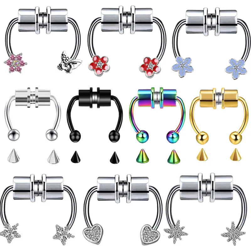 U Shaped Fake Nose Ring Stainless Steel Magnetic Nose Ring Hoop Septum Magnet Nose Piercing Ear clip Punk Piercing Body Jewelry