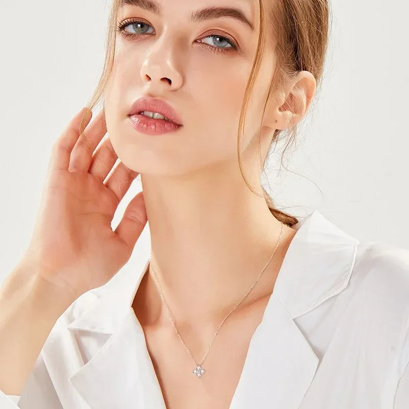 0.4cttw D Color Clover Necklace Pendants for Women S925 Sterling Silver 18K Gold Plated Neck Chain Classic Fine Jewelry