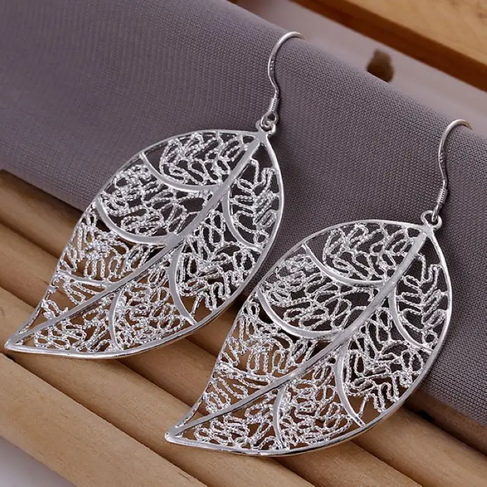 

high quality nice charms women lady wedding fashion silver color Exquisite leaf Earring Jewelry free shipping