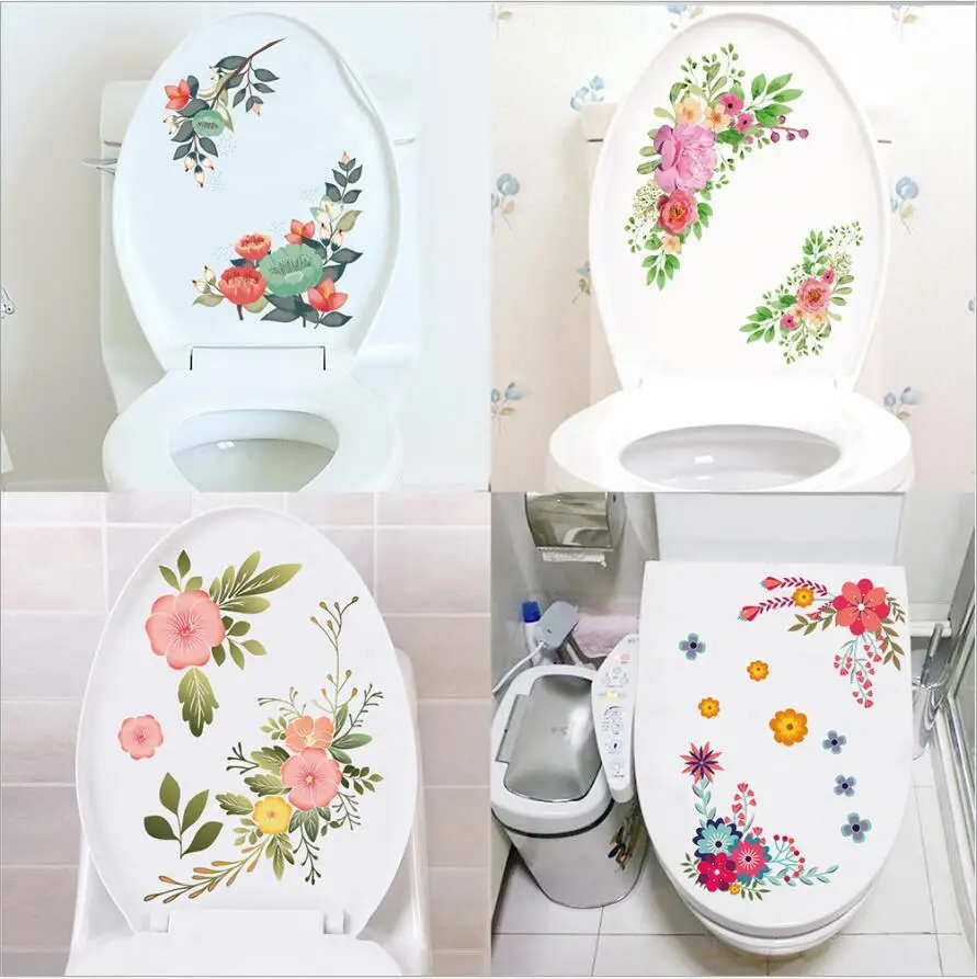 

Flower Mural Toilet Stickers Bathroom Decoration Stickers Bathroom Decors Self-adhesive Paintings Removable PVC Sticker ZAKKA