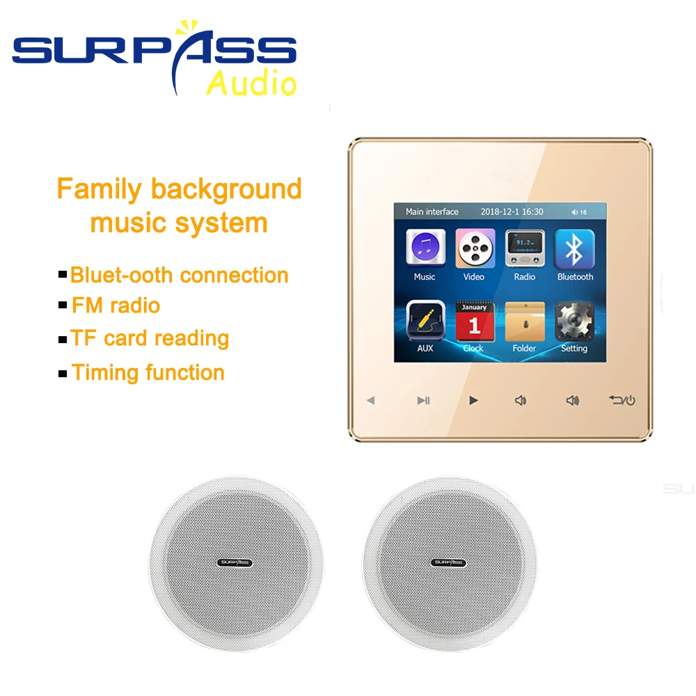 Home Audio Theater Background Music System On-wall Amplifier Ceiling Speaker Horn Mini Screen Bluetooth-compatible AUX FM USB