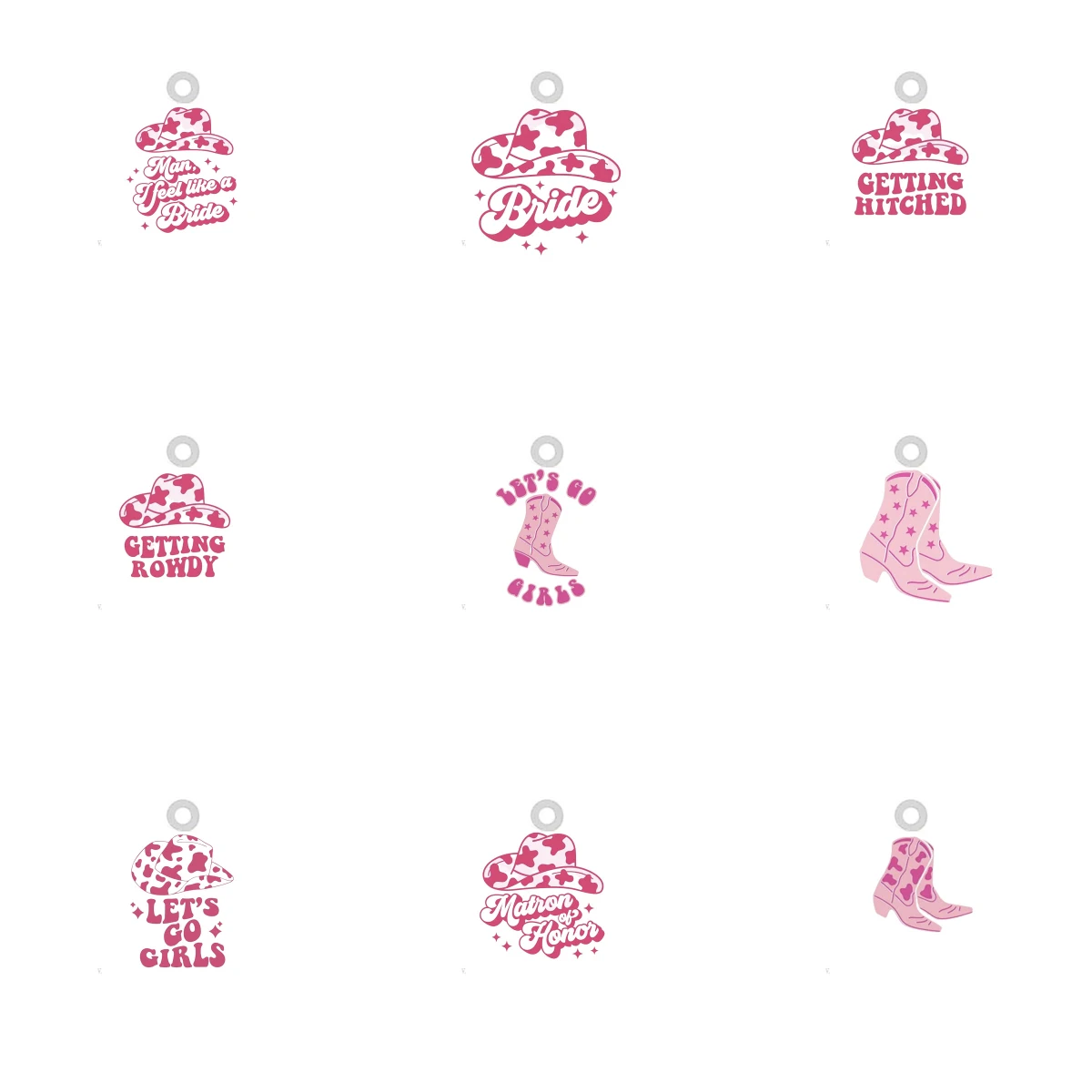 

10PCS Pink Cowboy Cowgirl Bride Acrylic Charms For DIY Earrings Necklace Keychain Accessories Wholesale