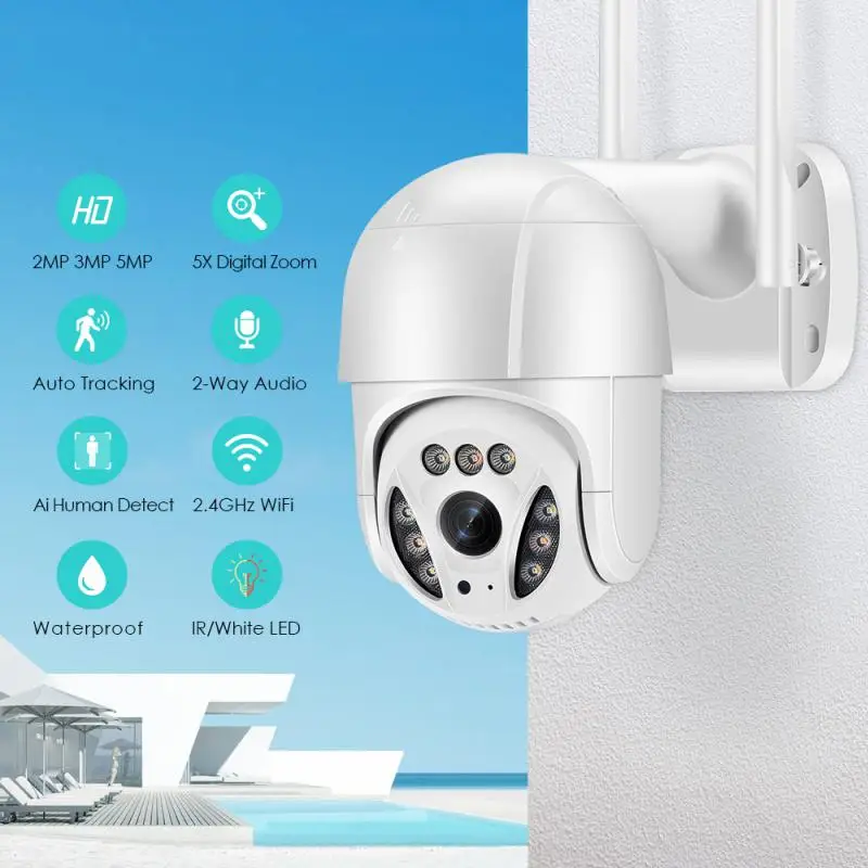 

5MP HD Wifi IP Camera Outdoor 3MP Ai Human Detection Auto Tracking PTZ Camera 1080P Color IR Night Vision Home Security Camera