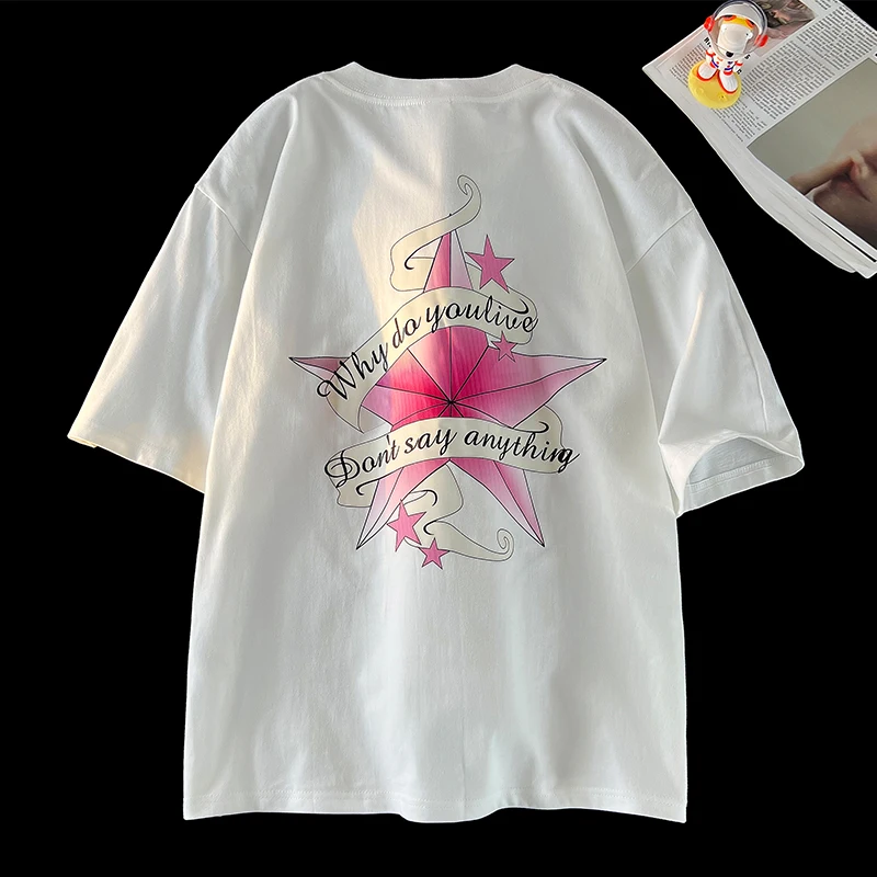 

American Vintage Star Print T-shirt Men's Round Neck Tee Tops Summer Fashion Streetwear Unisex Short Sleeve Tees Clothing