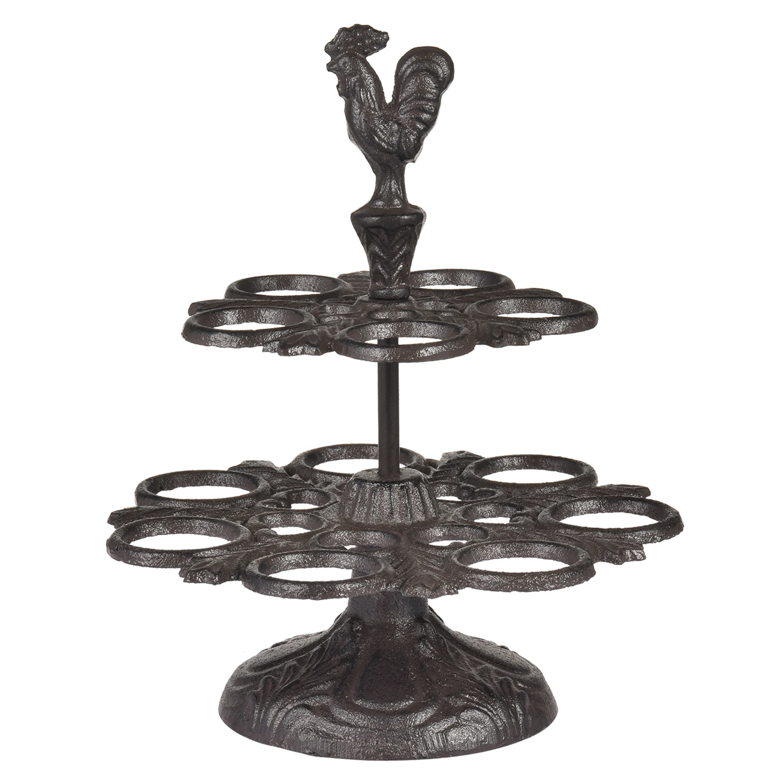 

Iron Eggs Holder Metal Basket Egg Skelter Dispenser Rack 2 Tier Freestanding Display Stand Retro Dark Brown Color Vintage
