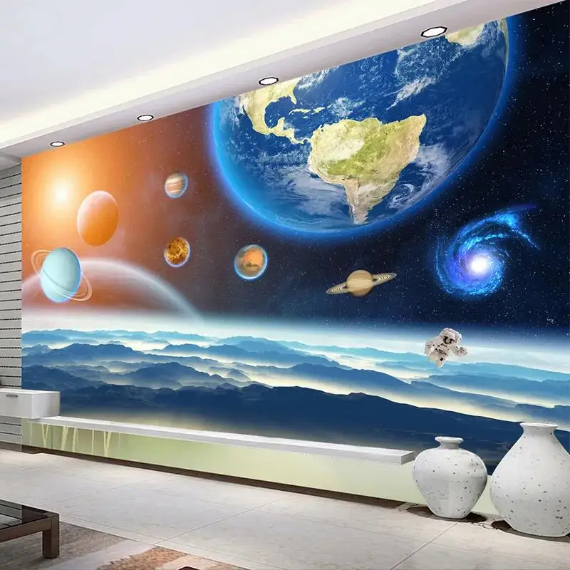 

Photo Wallpaper 3D Stereo Planet Universe Starry Sky Mural Wall Painting Cartoon Children's Bedroom Background Wall Papers Decor