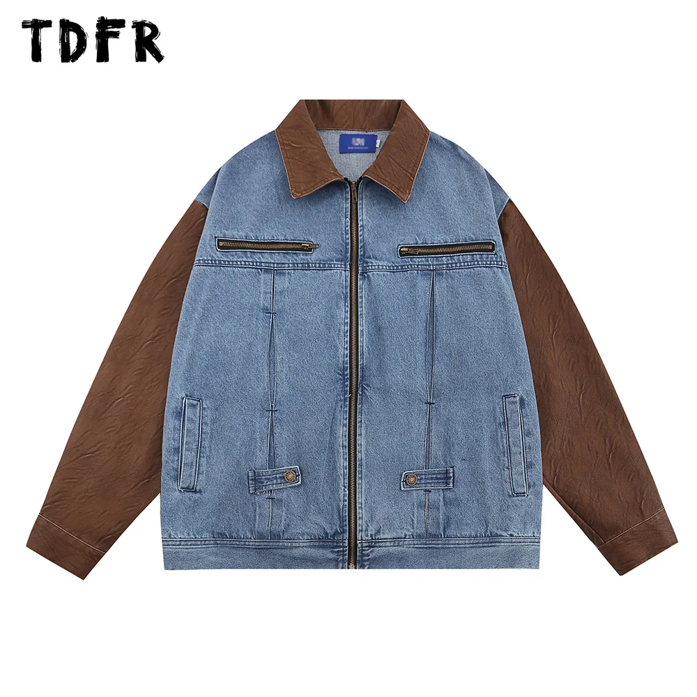 

Куртка Jdenim из искусственной кожи с рукавами, Мужская потертая однобортная куртка с отложным воротником и длинным рукавом для мужчин