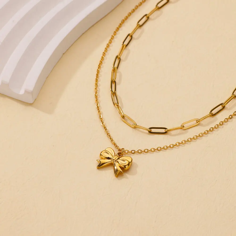 Женская цепочка с подвеской-бантом из нержавеющей стали