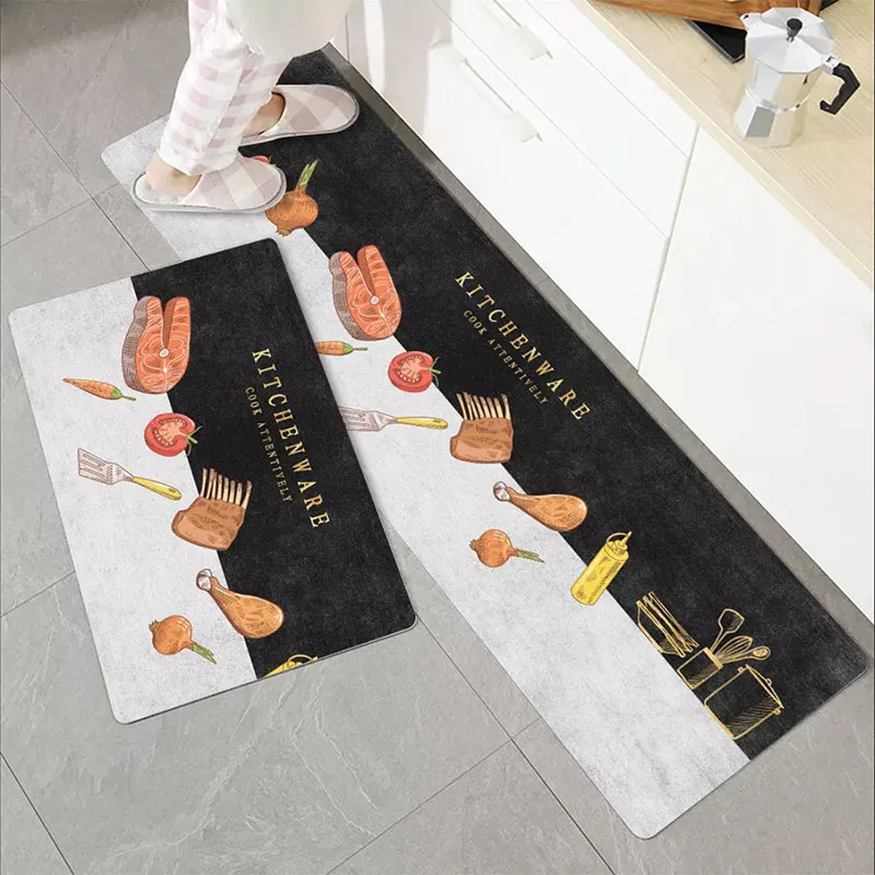 3D Printed Kitchen Carpet Floor Mat Minimalist Modern Living Room Carpet Bathroom Entrance Household Long Strip FloorMat Doormat